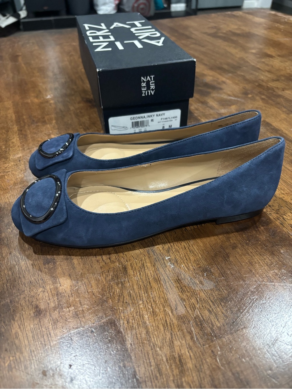Naturalizer Navy Suede Round-Buckle Ballet Flats - Picture 2 of 6